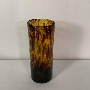 Animal Print look Vase amber brown glass cylinder shaped